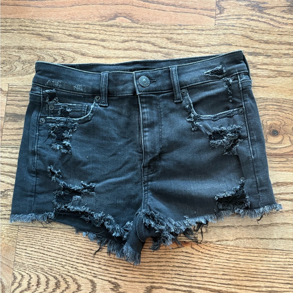 American Eagle Outfitters Black Jean Shorts Distressed Style